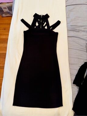 bebe Black Strappy Halter Bodycon Mini Dress